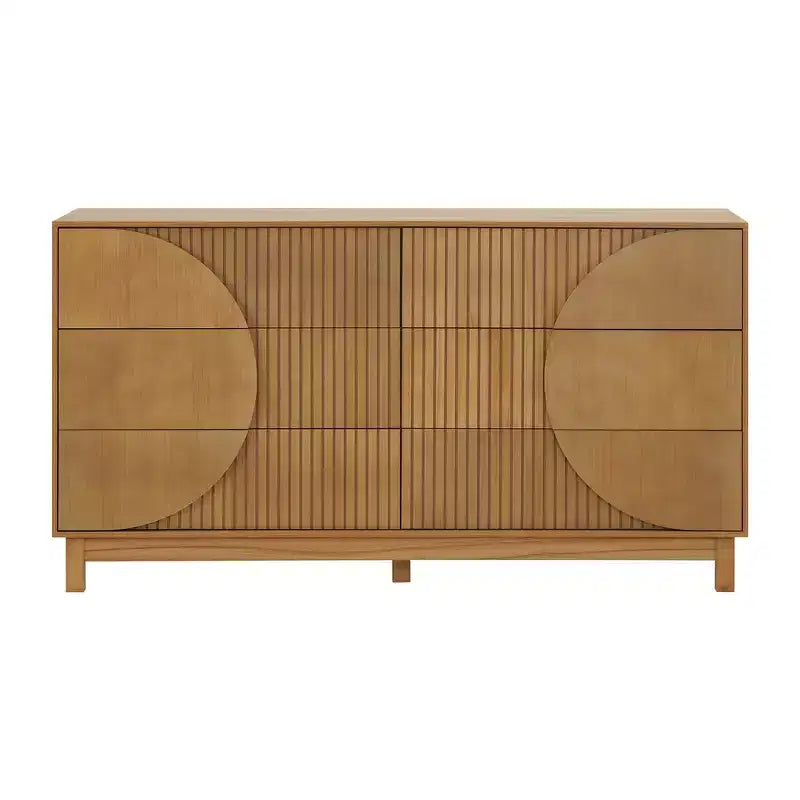 Commode moderne à 6 tiroirs Whisen avec panneau cannelé, coffre d'appoint pour chambre à coucher, armoire de rangement polyvalente