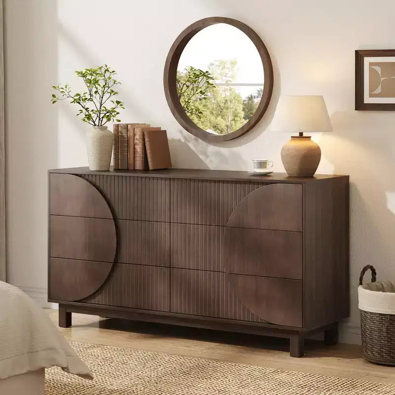 Commode moderne à 6 tiroirs Whisen avec panneau cannelé, coffre d'appoint pour chambre à coucher, armoire de rangement polyvalente