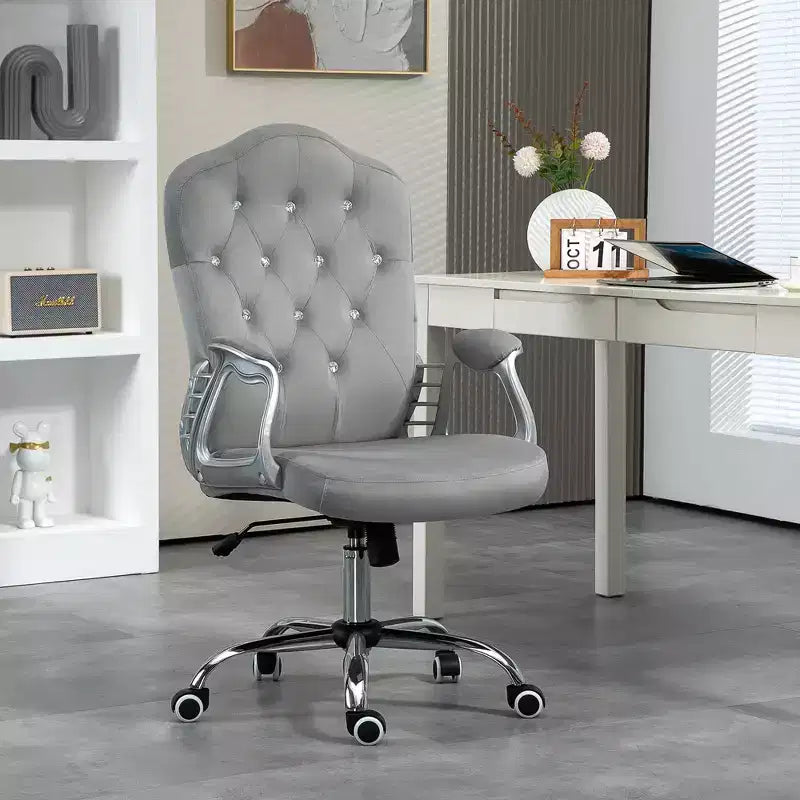 Chaise de bureau en velours avec roulettes pivotantes à 360 degrés, hauteur réglable et fonction d'inclinaison