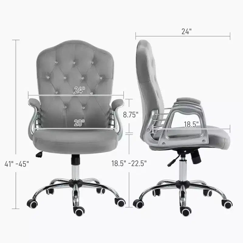 Chaise de bureau en velours avec roulettes pivotantes à 360 degrés, hauteur réglable et fonction d'inclinaison
