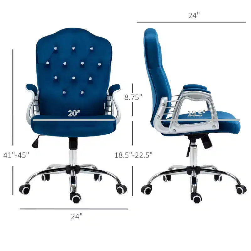 Chaise de bureau en velours avec roulettes pivotantes à 360 degrés, hauteur réglable et fonction d'inclinaison