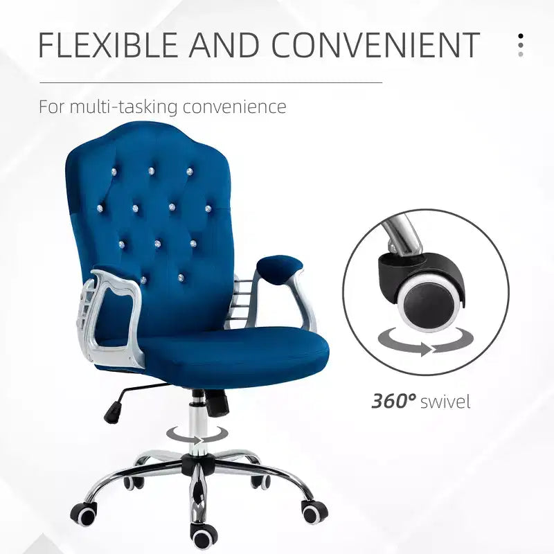 Chaise de bureau en velours avec roulettes pivotantes à 360 degrés, hauteur réglable et fonction d'inclinaison
