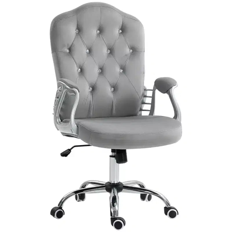 Chaise de bureau en velours avec roulettes pivotantes à 360 degrés, hauteur réglable et fonction d'inclinaison