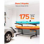 VEVOR Support de rangement pour 2 kayaks, capacité de 79 kg, support autoportant robuste et réglable avec roulettes verrouillables, noir