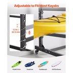VEVOR Support de rangement pour 2 kayaks, capacité de 79 kg, support autoportant robuste et réglable avec roulettes verrouillables, noir