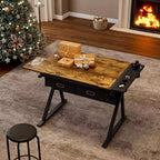Table de Dessin à Hauteur Réglable avec Plateau Inclinable de 0 à 75°, 2 Tiroirs de Rangement, Tabouret, Bureau d'Art Polyvalent pour le Dessin, la Peinture, l'Esquisse et l'Artisanat