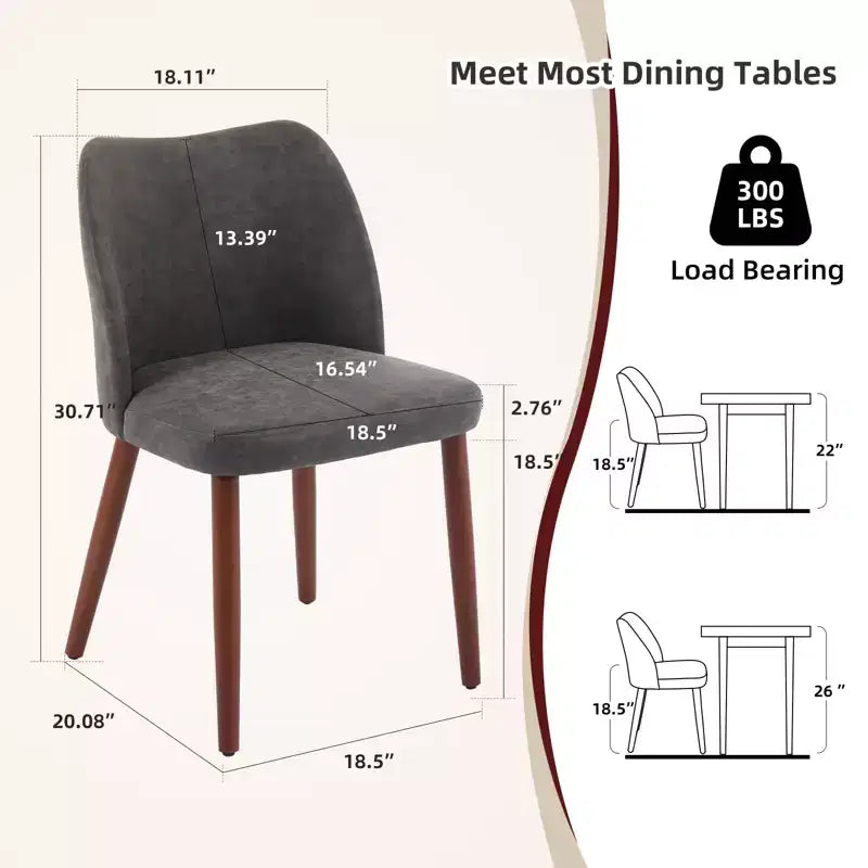 Lot de 2 chaises de salle à manger modernes rembourrées en lin avec dossier ailé et pieds en bois, sièges d'appoint confortables pour la salle à manger, la cuisine, le salon