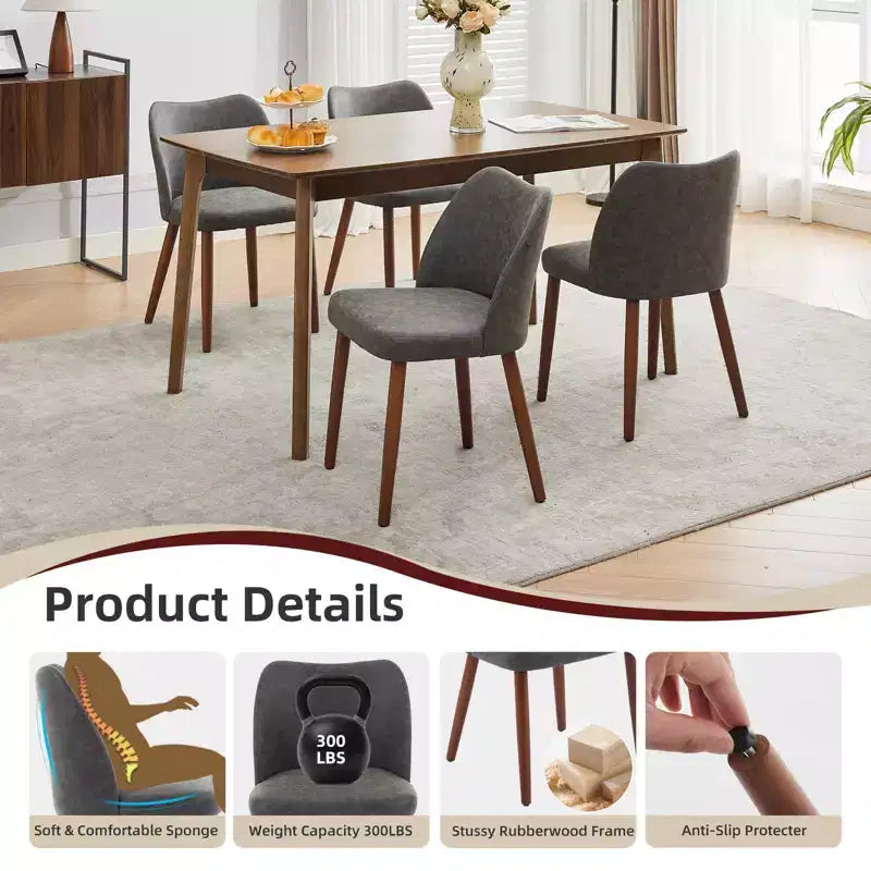 Lot de 2 chaises de salle à manger modernes rembourrées en lin avec dossier ailé et pieds en bois, sièges d'appoint confortables pour la salle à manger, la cuisine, le salon