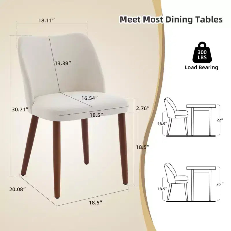 Lot de 2 chaises de salle à manger modernes rembourrées en lin avec dossier ailé et pieds en bois, sièges d'appoint confortables pour la salle à manger, la cuisine, le salon