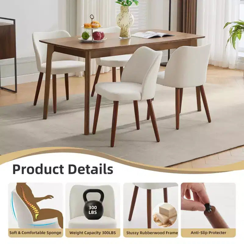 Lot de 2 chaises de salle à manger modernes rembourrées en lin avec dossier ailé et pieds en bois, sièges d'appoint confortables pour la salle à manger, la cuisine, le salon