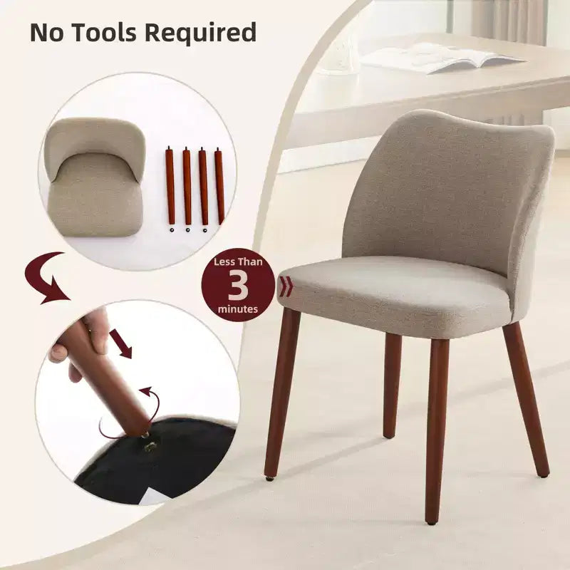 Lot de 2 chaises de salle à manger modernes rembourrées en lin avec dossier ailé et pieds en bois, sièges d'appoint confortables pour la salle à manger, la cuisine, le salon