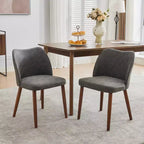 Lot de 2 chaises de salle à manger modernes rembourrées en lin avec dossier ailé et pieds en bois, sièges d'appoint confortables pour la salle à manger, la cuisine, le salon