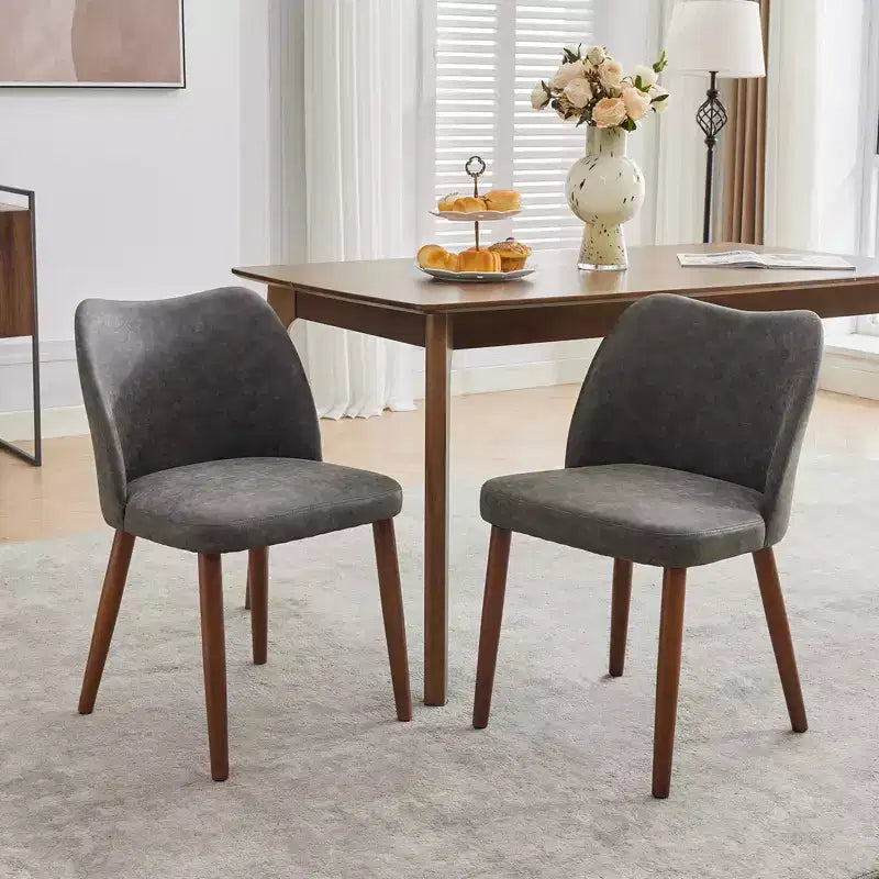 Lot de 2 chaises de salle à manger modernes rembourrées en lin avec dossier ailé et pieds en bois, sièges d'appoint confortables pour la salle à manger, la cuisine, le salon