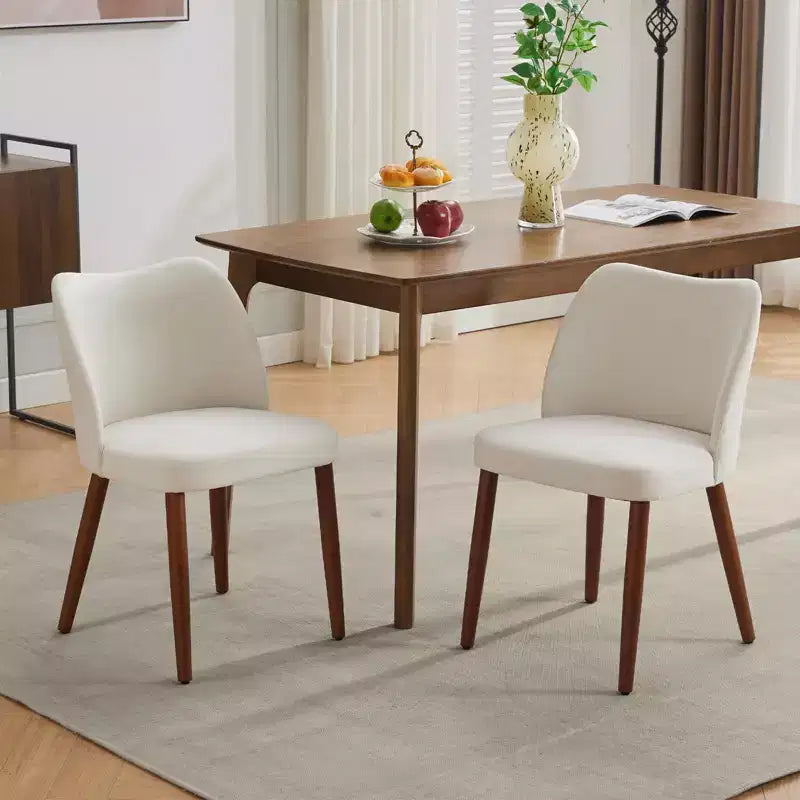 Lot de 2 chaises de salle à manger modernes rembourrées en lin avec dossier ailé et pieds en bois, sièges d'appoint confortables pour la salle à manger, la cuisine, le salon