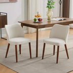 Lot de 2 chaises de salle à manger modernes rembourrées en lin avec dossier ailé et pieds en bois, sièges d'appoint confortables pour la salle à manger, la cuisine, le salon