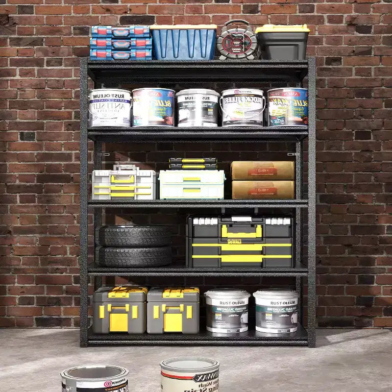 Étagères utilitaires métalliques à 5 niveaux de 63 pouces de hauteur, étagères de rangement robustes et réglables pour garage, rayonnages industriels