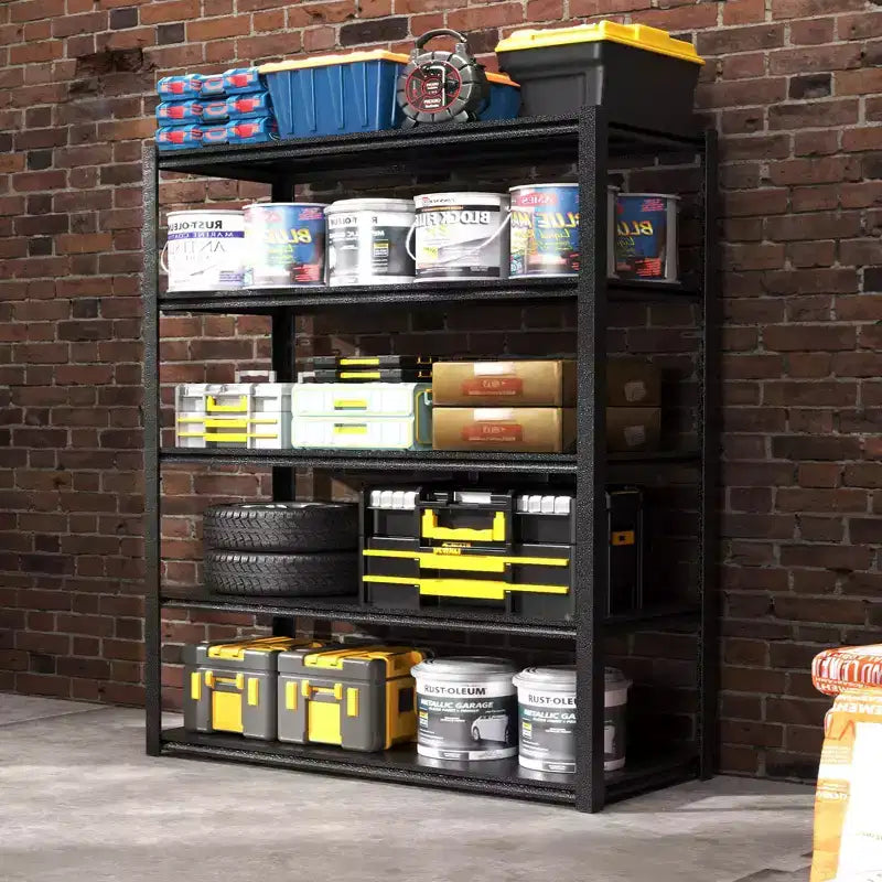 Étagères utilitaires métalliques à 5 niveaux de 63 pouces de hauteur, étagères de rangement robustes et réglables pour garage, rayonnages industriels