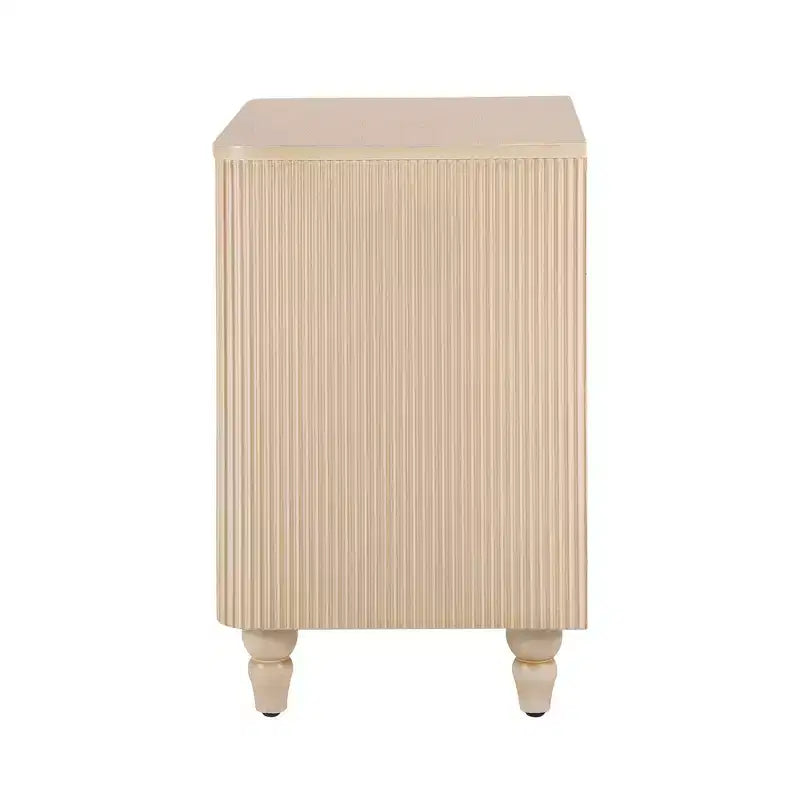Table de chevet Whisen Modern à 3 tiroirs avec motif à rainures ondulées, pieds en forme de gourde et poignée dorée pour chambre à coucher