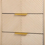 Table de chevet Whisen Modern à 3 tiroirs avec motif à rainures ondulées, pieds en forme de gourde et poignée dorée pour chambre à coucher