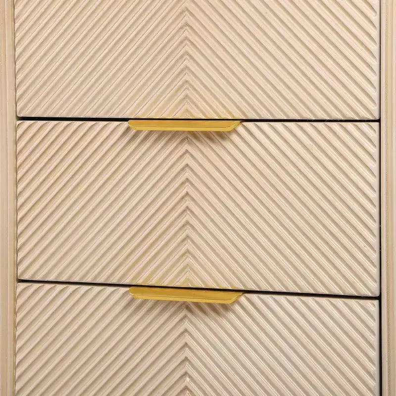 Table de chevet Whisen Modern à 3 tiroirs avec motif à rainures ondulées, pieds en forme de gourde et poignée dorée pour chambre à coucher