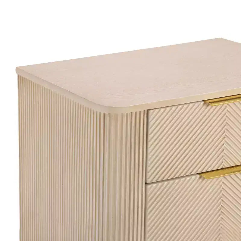 Table de chevet Whisen Modern à 3 tiroirs avec motif à rainures ondulées, pieds en forme de gourde et poignée dorée pour chambre à coucher