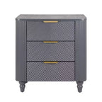 Table de chevet Whisen Modern à 3 tiroirs avec motif à rainures ondulées, pieds en forme de gourde et poignée dorée pour chambre à coucher
