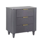 Table de chevet Whisen Modern à 3 tiroirs avec motif à rainures ondulées, pieds en forme de gourde et poignée dorée pour chambre à coucher