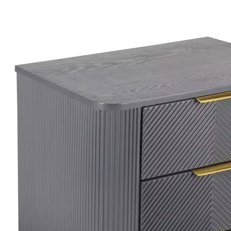 Table de chevet Whisen Modern à 3 tiroirs avec motif à rainures ondulées, pieds en forme de gourde et poignée dorée pour chambre à coucher