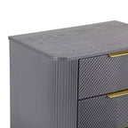 Table de chevet Whisen Modern à 3 tiroirs avec motif à rainures ondulées, pieds en forme de gourde et poignée dorée pour chambre à coucher