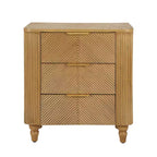Table de chevet Whisen Modern à 3 tiroirs avec motif à rainures ondulées, pieds en forme de gourde et poignée dorée pour chambre à coucher