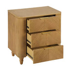 Table de chevet Whisen Modern à 3 tiroirs avec motif à rainures ondulées, pieds en forme de gourde et poignée dorée pour chambre à coucher