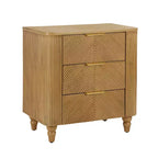 Table de chevet Whisen Modern à 3 tiroirs avec motif à rainures ondulées, pieds en forme de gourde et poignée dorée pour chambre à coucher