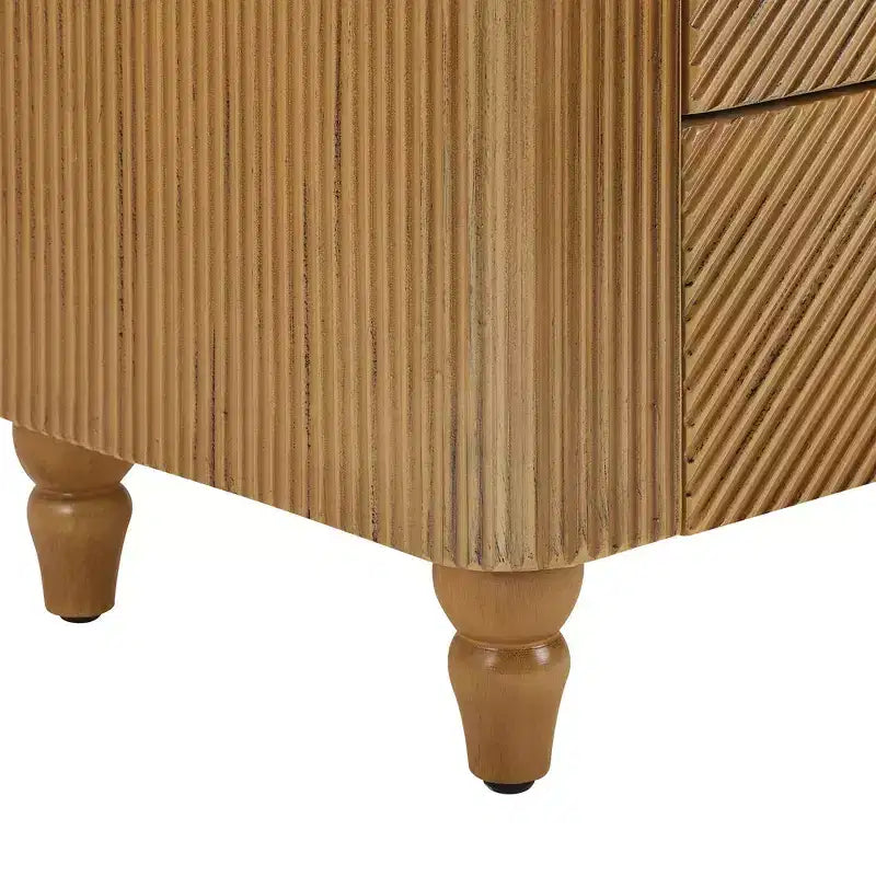 Table de chevet Whisen Modern à 3 tiroirs avec motif à rainures ondulées, pieds en forme de gourde et poignée dorée pour chambre à coucher