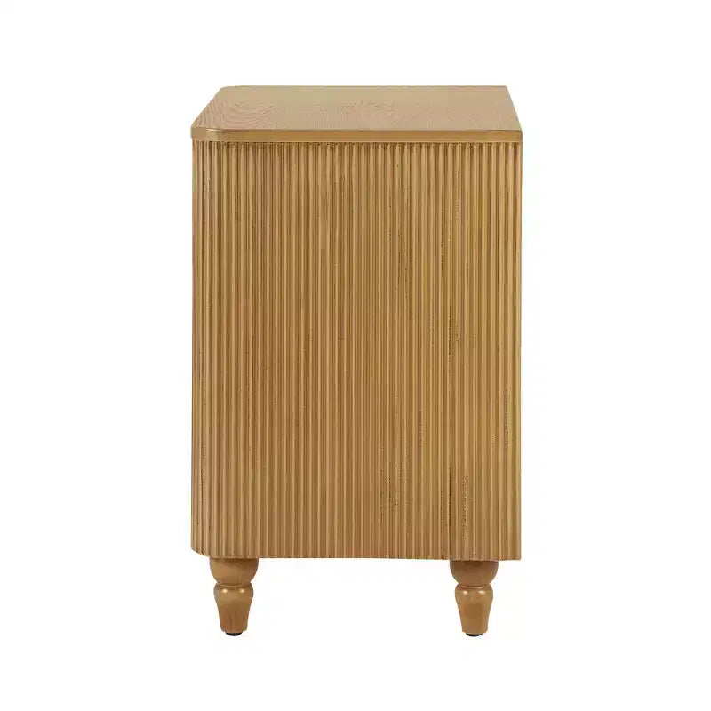 Table de chevet Whisen Modern à 3 tiroirs avec motif à rainures ondulées, pieds en forme de gourde et poignée dorée pour chambre à coucher