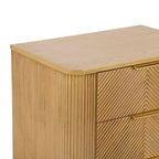 Table de chevet Whisen Modern à 3 tiroirs avec motif à rainures ondulées, pieds en forme de gourde et poignée dorée pour chambre à coucher