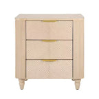 Table de chevet Whisen Modern à 3 tiroirs avec motif à rainures ondulées, pieds en forme de gourde et poignée dorée pour chambre à coucher
