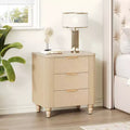 Whisen Modern 3-Drawer Nightstand with Wavy Groove Design, Gourd Legs & Golden Handle for Bedroom