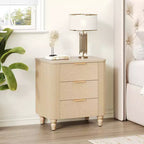 Whisen Modern 3-Drawer Nightstand with Wavy Groove Design, Gourd Legs & Golden Handle for Bedroom