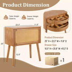Table de chevet Whisen en rotin avec tiroir basculant et compartiments cachés, pieds hauts pour chambre et salon