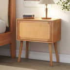 Table de chevet Whisen en rotin avec tiroir basculant et compartiments cachés, pieds hauts pour chambre et salon