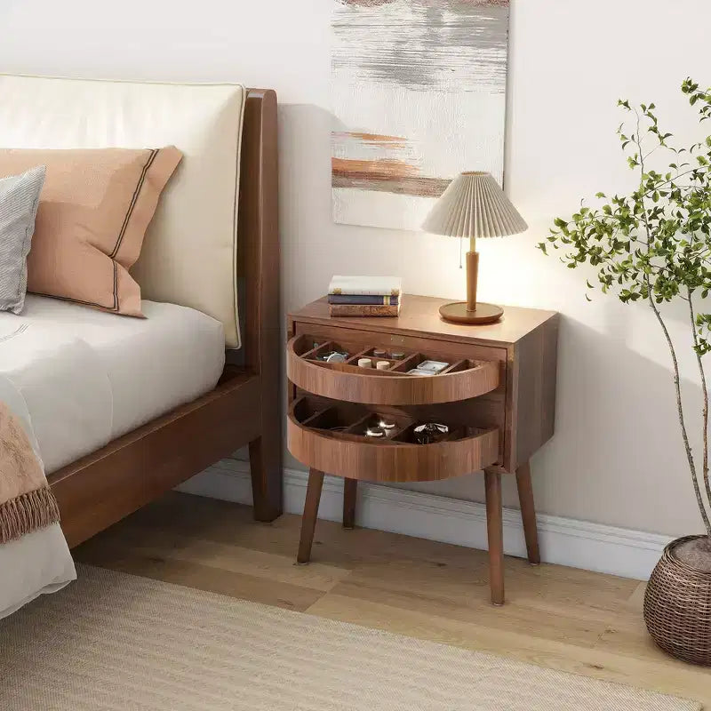 Table de chevet Whisen en rotin avec tiroir basculant et compartiments cachés, pieds hauts pour chambre et salon