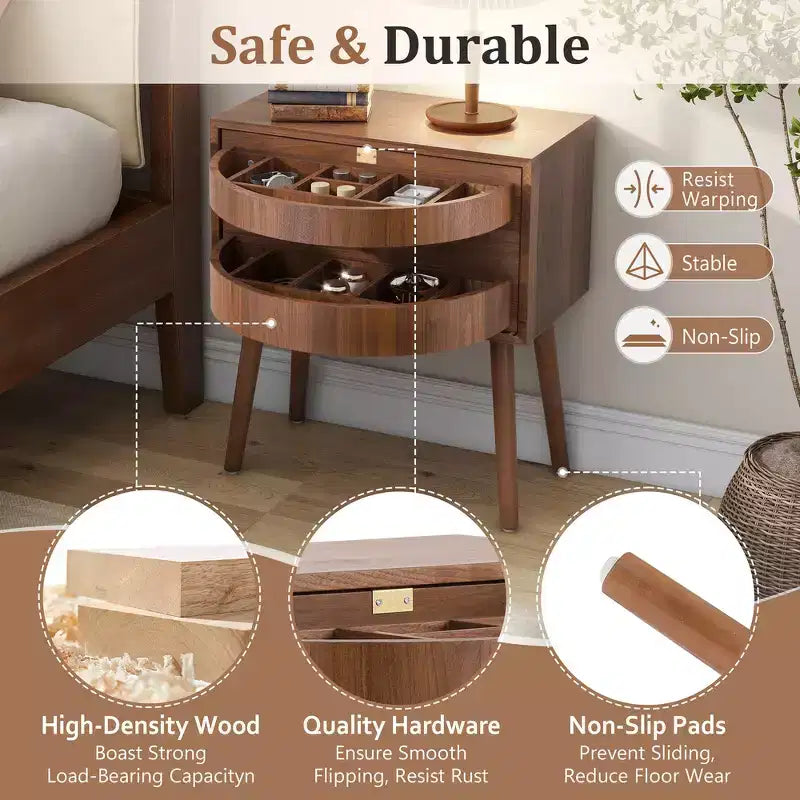 Table de chevet Whisen en rotin avec tiroir basculant et compartiments cachés, pieds hauts pour chambre et salon