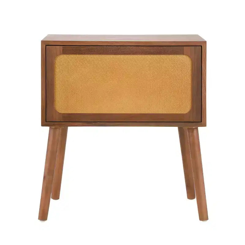 Table de chevet Whisen en rotin avec tiroir basculant et compartiments cachés, pieds hauts pour chambre et salon