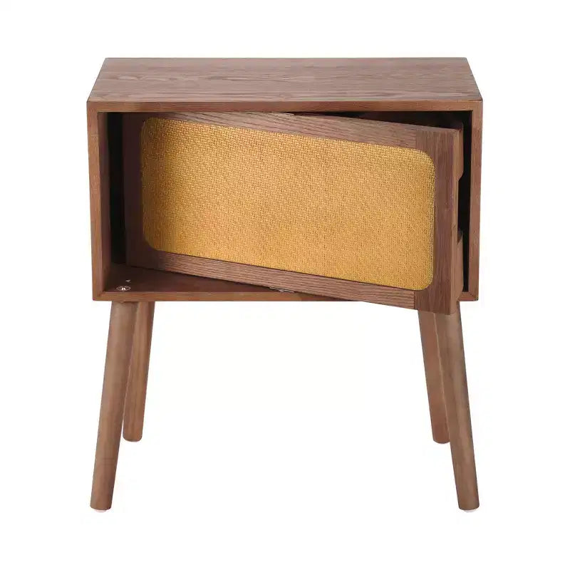 Table de chevet Whisen en rotin avec tiroir basculant et compartiments cachés, pieds hauts pour chambre et salon