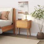 Table de chevet Whisen en rotin avec tiroir basculant et compartiments cachés, pieds hauts pour chambre et salon