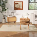 Table de chevet Whisen en rotin avec tiroir basculant et compartiments cachés, pieds hauts pour chambre et salon