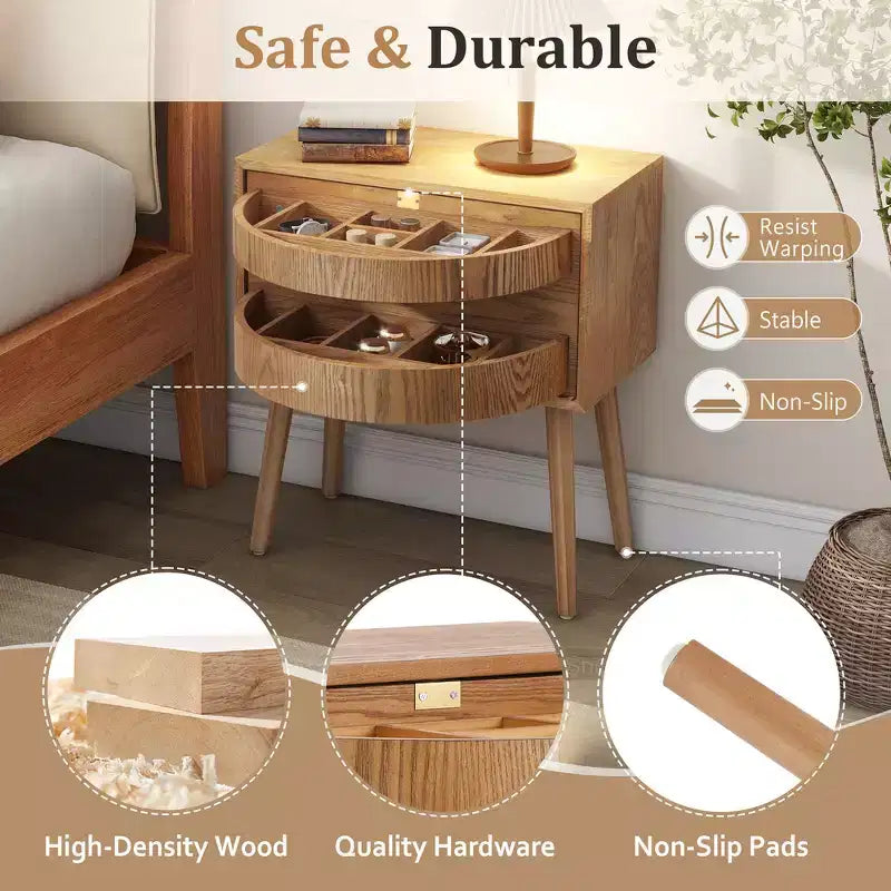 Table de chevet Whisen en rotin avec tiroir basculant et compartiments cachés, pieds hauts pour chambre et salon