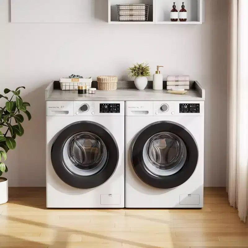 Comptoir Lave-linge Sèche-linge, Plan de Travail pour Lave-linge et Sèche-linge avec Patins Antidérapants et Rails de Bord Arrondis, 54,3 x 27,6, Organisation de Buanderie