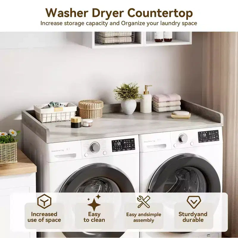 Comptoir Lave-linge Sèche-linge, Plan de Travail pour Lave-linge et Sèche-linge avec Patins Antidérapants et Rails de Bord Arrondis, 54,3 x 27,6, Organisation de Buanderie