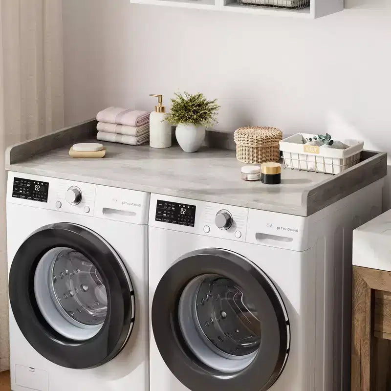 Comptoir Lave-linge Sèche-linge, Plan de Travail pour Lave-linge et Sèche-linge avec Patins Antidérapants et Rails de Bord Arrondis, 54,3 x 27,6, Organisation de Buanderie